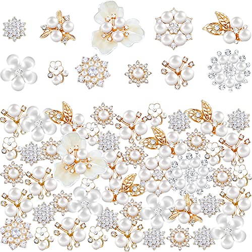 60 Pieces Rhinestone ButtonsFaux Pearl Embellishments ButtonsFlat Back Flower Rhinestone Buttons for CraftsJewelry MakingDIY Wedding DecorationsClothes Bags Shoes Supplies