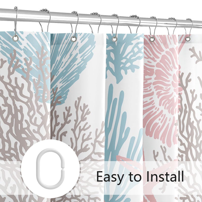 MAYZUS Extra Long Shower Curtain 72 x 84 Inch Tall Blue Pink Nautical Coastal Fabric Shower Curtain  Summer Tropical Seashell Starfish Coral Beach Ocean Themed Shower Curtain for Bathroom Decor - Image 5
