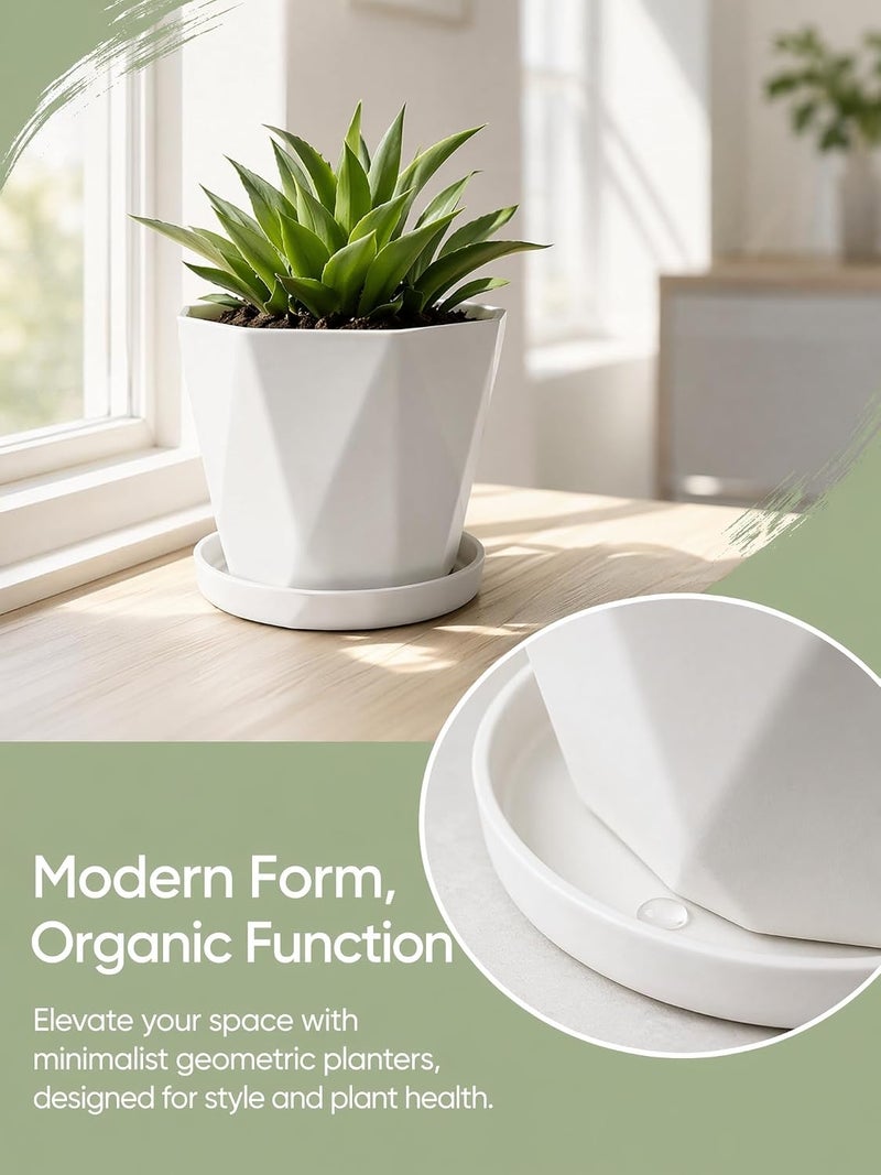 BovcTrraann 4-Pack Plant Pot, 5 Inch Plastic Flower Pots with Drainage Hole and Saucer, Plastic Planters for Indoor Outdoor Garden Plants, Flowers and Succulents (White) - Image 3