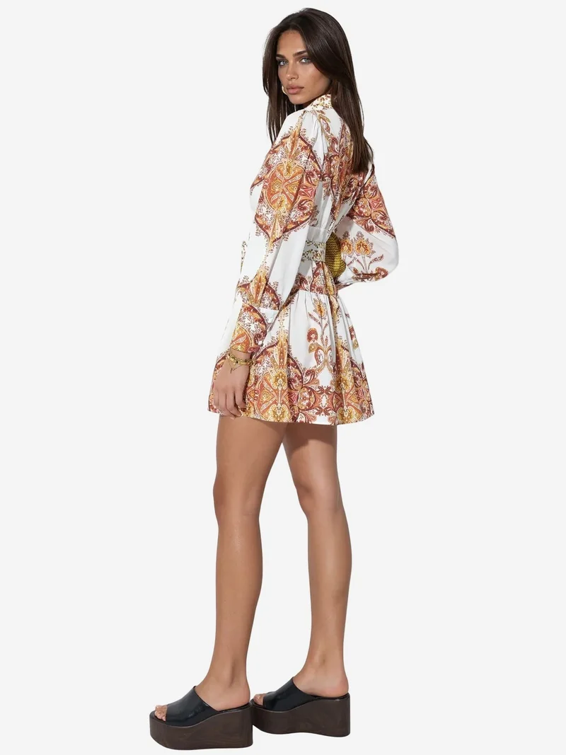 جينيفر Printed Mini Shirt Dress With Belt