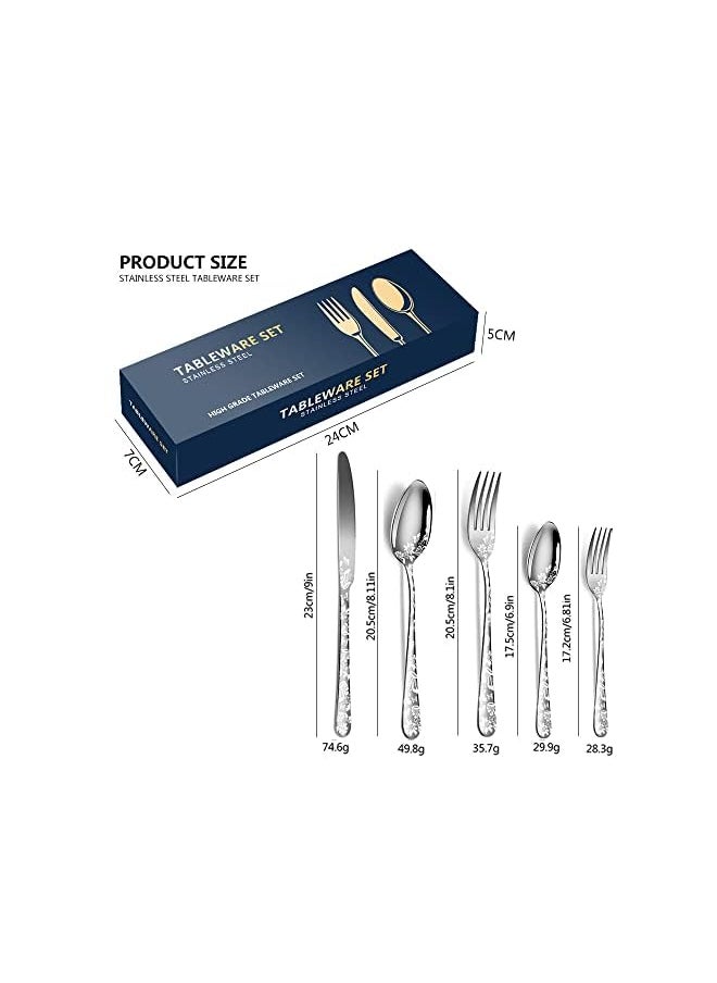 vesus Pieces Cutlery Set Stainless Steel Cutlery Set with Pattern Knife Fork Spoon Eating Utensils Set Flatware Serving Set for Home Office Party Camping  - Image 2