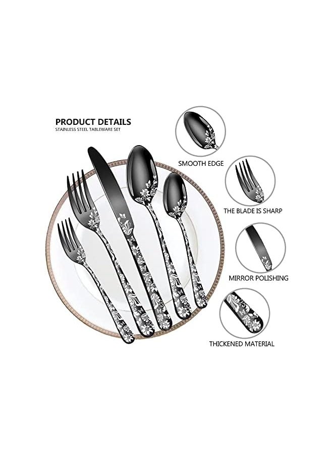 vesus Pieces Cutlery Set Stainless Steel Cutlery Set with Pattern Knife Fork Spoon Eating Utensils Set Flatware Serving Set for Home Office Party Camping  - Image 3