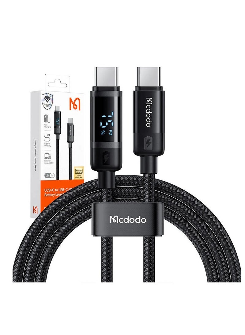 مكدودو Mcdodo CA-5780 كابل بيانات USB-C إلى USB-C 60 واط 1.2 متر أسود - Image 2