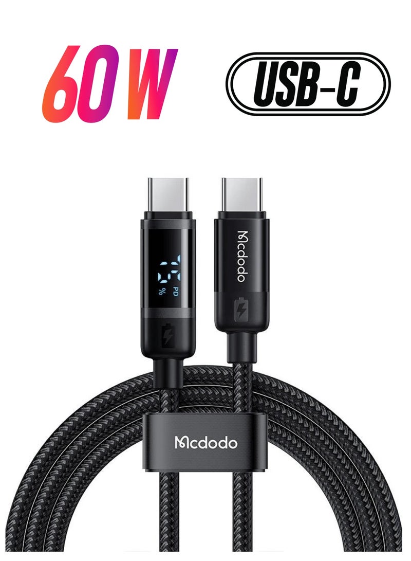 مكدودو Mcdodo CA-5780 كابل بيانات USB-C إلى USB-C 60 واط 1.2 متر أسود - Image 1