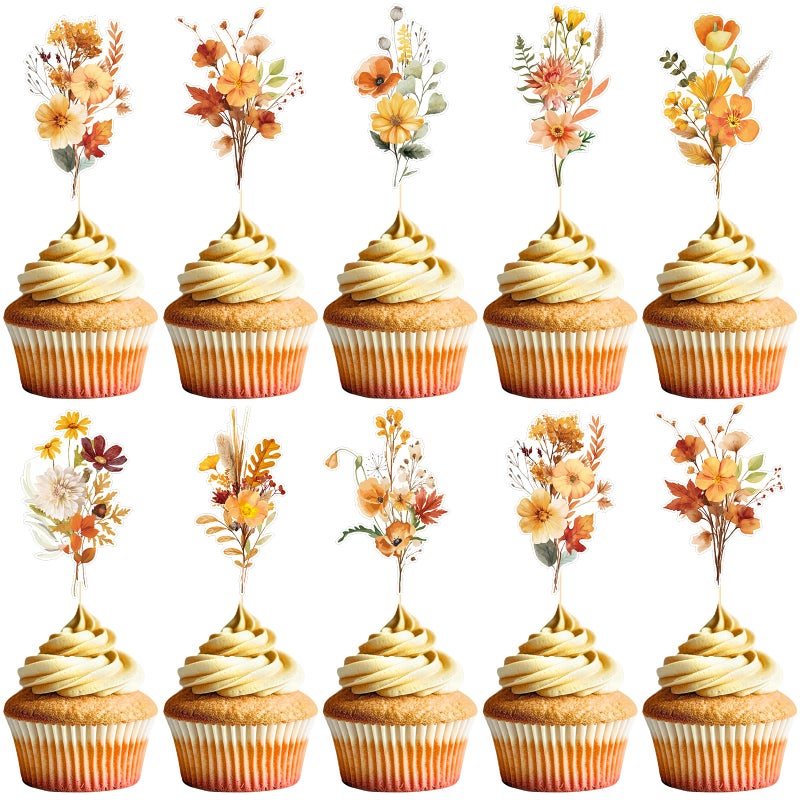 Rngmsi Wildflower Party Cupcake Toppers Decorations, 40PCS Flower Birthday Party Cake Decor, Floral Cupcake Toppers for Baby Shower Bridal Shower Wedding Supplies - Image 1