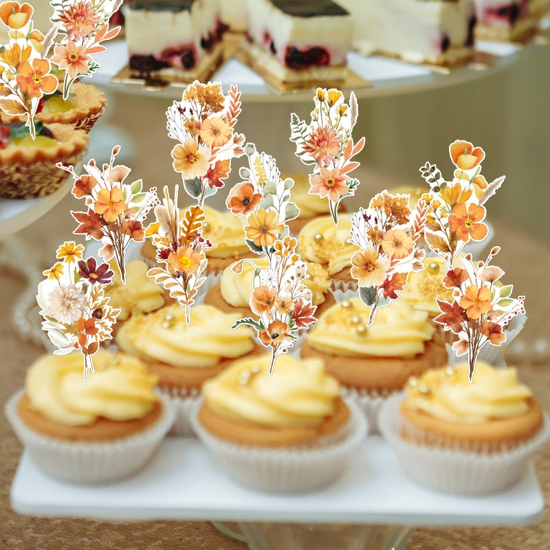 Rngmsi Wildflower Party Cupcake Toppers Decorations, 40PCS Flower Birthday Party Cake Decor, Floral Cupcake Toppers for Baby Shower Bridal Shower Wedding Supplies - Image 5