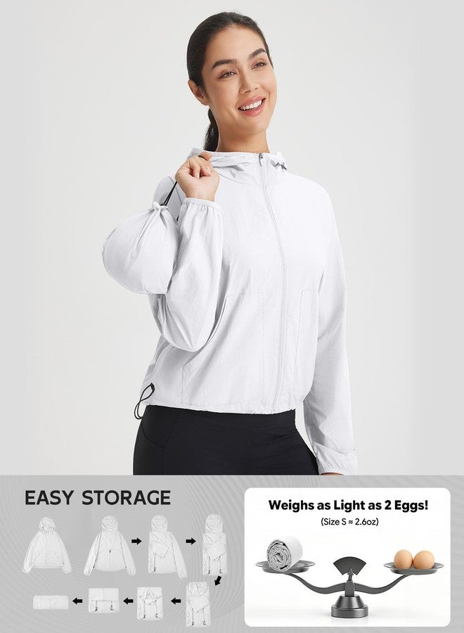 baleaf Women's Sun Jackets Packable Long Sleeve Lightweight Crop Windbreak UV Shirt UPF 50+ Zip Up Sun Hoodie Athletic Hiking White M - Image 3