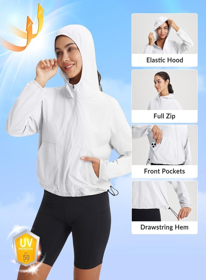 baleaf Women's Sun Jackets Packable Long Sleeve Lightweight Crop Windbreak UV Shirt UPF 50+ Zip Up Sun Hoodie Athletic Hiking White M - Image 4