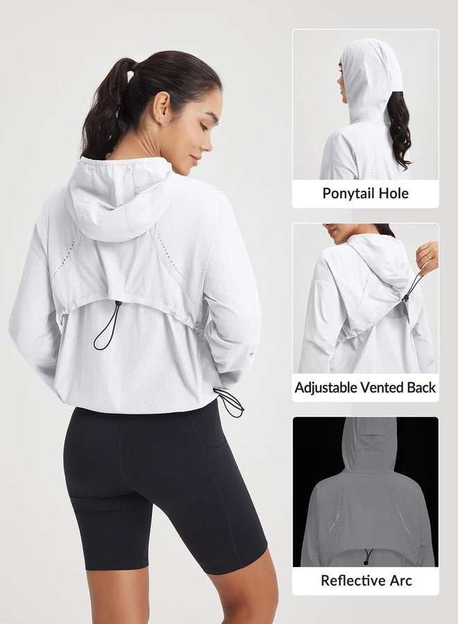 baleaf Women's Sun Jackets Packable Long Sleeve Lightweight Crop Windbreak UV Shirt UPF 50+ Zip Up Sun Hoodie Athletic Hiking White M - Image 5