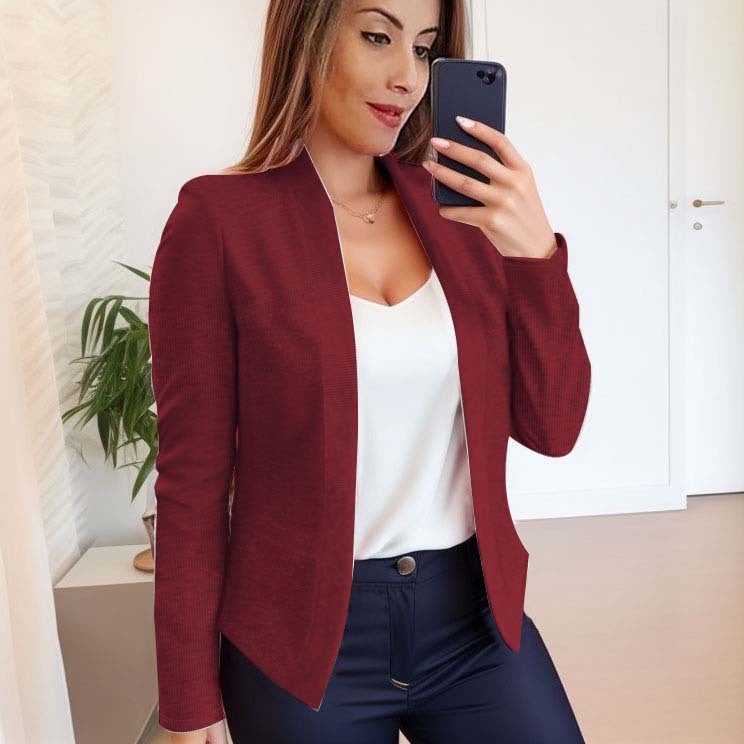 Cross-border autumn new 2023 Amazon hot womens cardigan top long sleeve solid color casual small coat women Wine red 