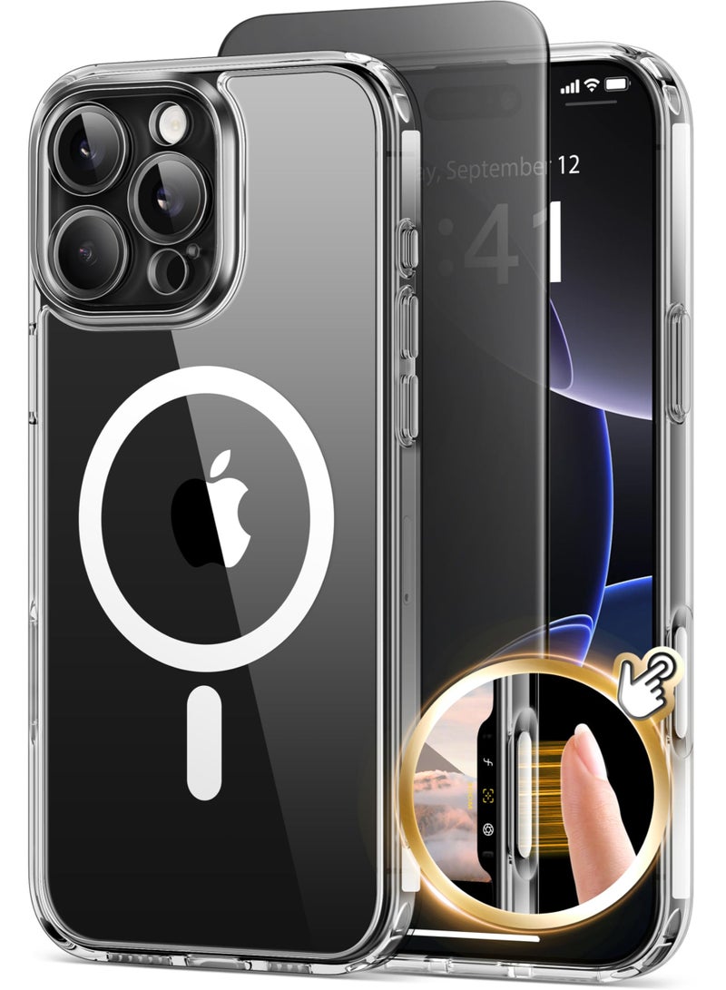 جولبينبوكس جراب مغناطيسي لهاتف iPhone 16 Pro Max مع زر للتحكم في الكاميرا، متوافق مع MagSafe، [حماية كاملة للكاميرا] [2 واقي شاشة للخصوصية] غطاء هاتف مقاوم للصدمات لهاتف iPhone 16 ProMax (شفاف) - Image 1
