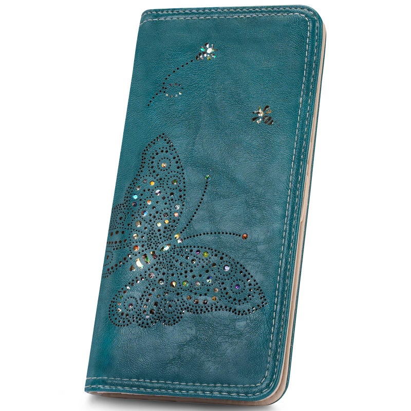 KITEVIUN RFID Wallet Women Ultra Slim Thin Womens Wallet Compact Clutch Long Ladies Wallet for Women PEACOCK-BLUE - Image 1