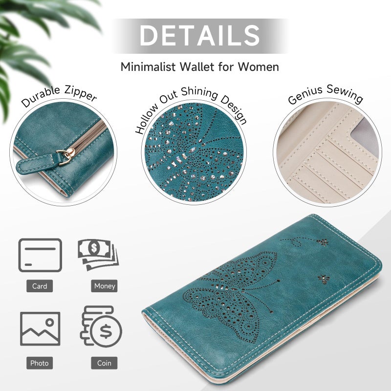 KITEVIUN RFID Wallet Women Ultra Slim Thin Womens Wallet Compact Clutch Long Ladies Wallet for Women PEACOCK-BLUE - Image 4