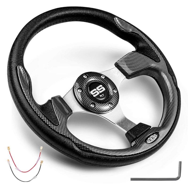 NOKINS 12.5" Universal Golf Cart Steering Wheel, Fit EZGO TXT/RXV/Club Car DS/Precedent/Yamaha, Most Golf Carts (Carbon Fiber Black) - Image 1