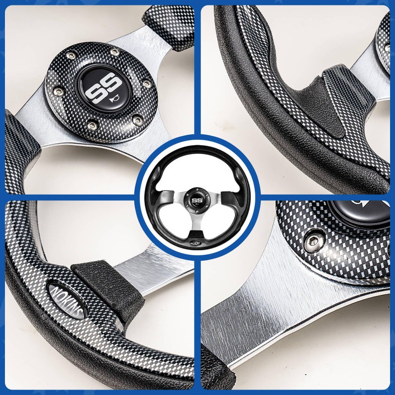 NOKINS 12.5" Universal Golf Cart Steering Wheel, Fit EZGO TXT/RXV/Club Car DS/Precedent/Yamaha, Most Golf Carts (Carbon Fiber Black) - Image 3
