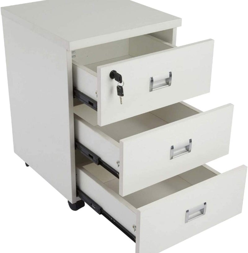Mobile Drawer Unit 3 Drawers Rolling Casters Modern and Elegant Design Office Furniture with 3 Functional Drawers Melamine Coated Over MDF White - Image 2