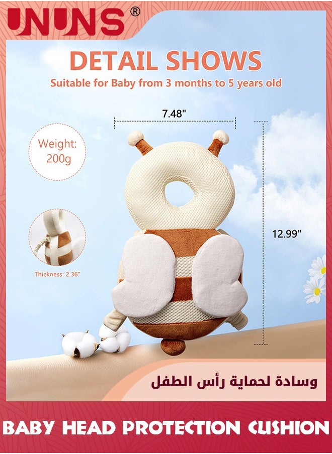 UNUNS Baby Head Protector,Baby Anti Falling Pillow Head Protector Cushion Toddler Backpack,Baby Safety Products For Baby Toddler Walker,Adjustable Infants Baby Back Protection For Crawling Walking,Bee  - Image 2