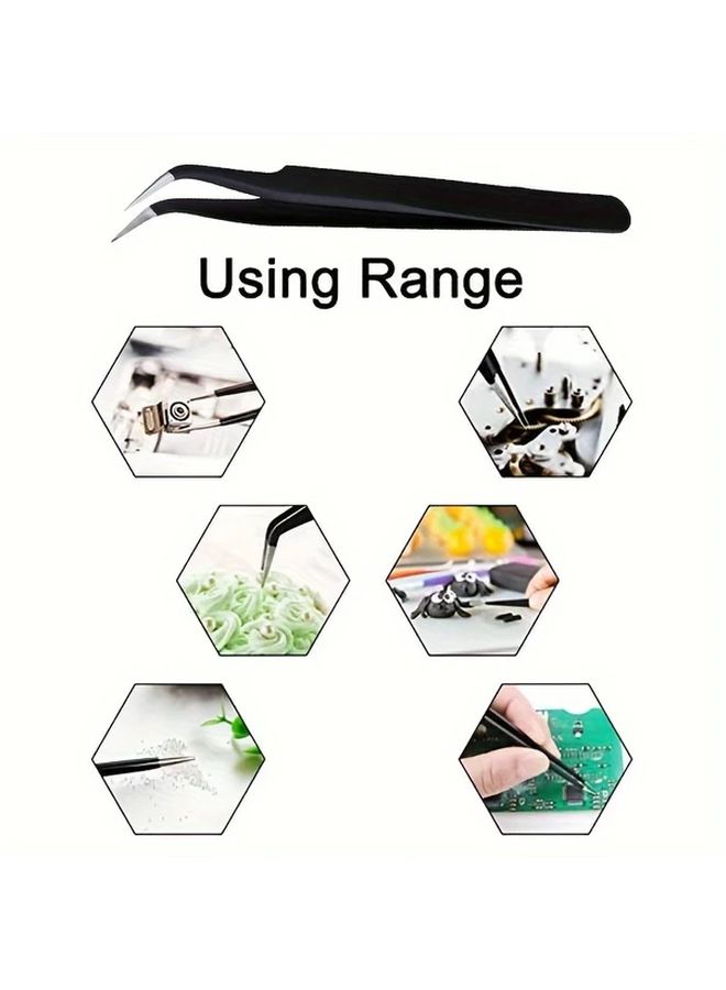 10 Pcs Precision Black Metal Tweezers With Curved Tips Durable Hand Tools For Jewelry Making Crafts And Precision Work Ergonomic Design Comfortable Grip Sleek Finish - Image 5