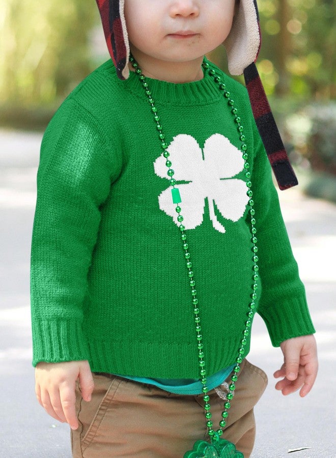 BesserBay St Patricks Kids Clover Shamrock Knitted Pullover Irish Sweatshirt Lucky Crew Neck Sweater Green 6 Years - Image 2