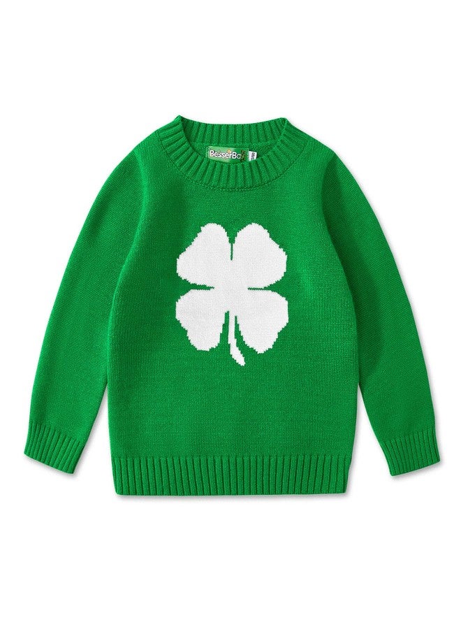 BesserBay St Patricks Kids Clover Shamrock Knitted Pullover Irish Sweatshirt Lucky Crew Neck Sweater Green 6 Years - Image 1