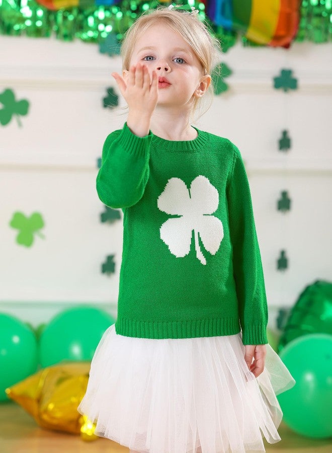BesserBay St Patricks Kids Clover Shamrock Knitted Pullover Irish Sweatshirt Lucky Crew Neck Sweater Green 6 Years - Image 3