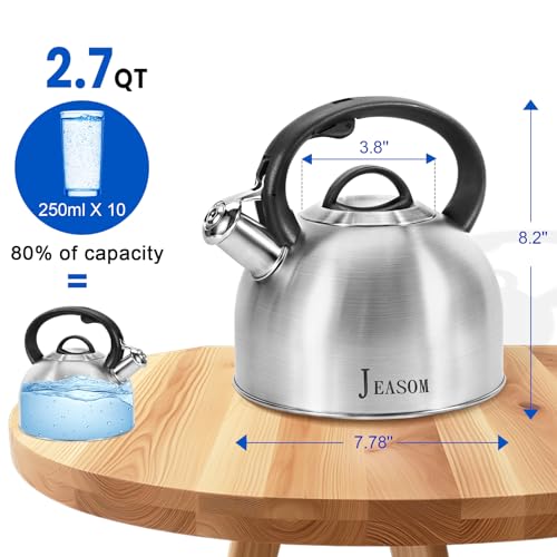 Jeasom Tea Kettle Stovetop Food Grade Stainless Steel Whistling Tea Pot with Ergonomic Handle Unique Button Control Kettle Outlet Can Be Used in the Kitchen or Camping 31 Q3L - Image 3