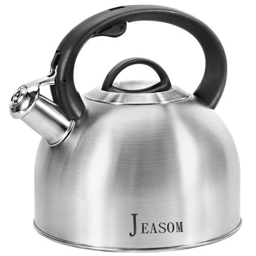Jeasom Tea Kettle Stovetop Food Grade Stainless Steel Whistling Tea Pot with Ergonomic Handle Unique Button Control Kettle Outlet Can Be Used in the Kitchen or Camping 31 Q3L - Image 1