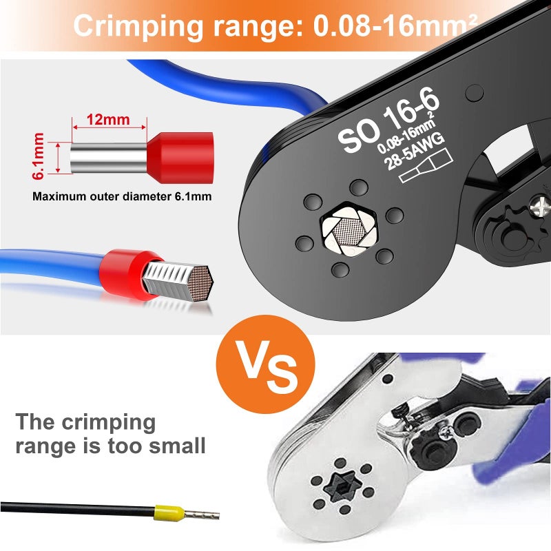 Preciva Hexagonal Ferrule Crimper, Preciva Hexagonal Jaw Wire Crimping Pliers AWG 28-5 Self-Adjustable Ratchat Wire Crimping Tools for Wire Terminals Cables End-sleeves - Image 2