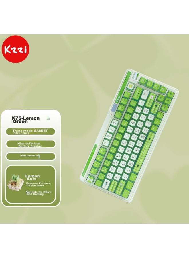 Kzzi K75 Colorful Edition Mechanical Keyboard, Wired, Bluetooth, Wireless 2.4g, Tri-mode, Gasket Structure, 82 Keys, 75 Layout, Pbt Keycaps, Rgb Backlight, Lemon Green Version, Lemon Switch - Image 4