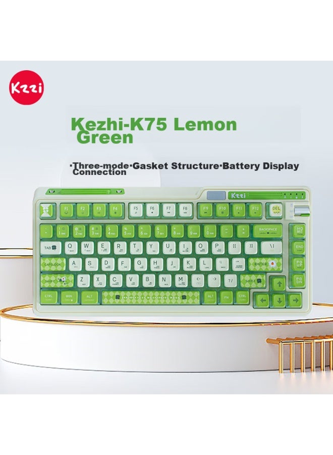 Kzzi K75 Colorful Edition Mechanical Keyboard, Wired, Bluetooth, Wireless 2.4g, Tri-mode, Gasket Structure, 82 Keys, 75 Layout, Pbt Keycaps, Rgb Backlight, Lemon Green Version, Lemon Switch - Image 1