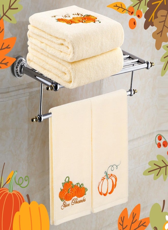 Quera 2 Pack Pumpkin Hand Towels Fall Autumn Thanksgiving Embroidered Premium Luxury Decor Bathroom Decorative Dish Set for Drying Cleaning, Cooking 13.7 "x 29.5" - Image 2