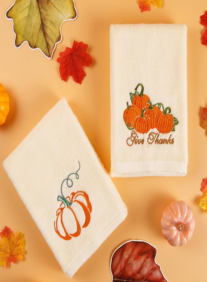 Quera 2 Pack Pumpkin Hand Towels Fall Autumn Thanksgiving Embroidered Premium Luxury Decor Bathroom Decorative Dish Set for Drying Cleaning, Cooking 13.7 "x 29.5" - Image 4