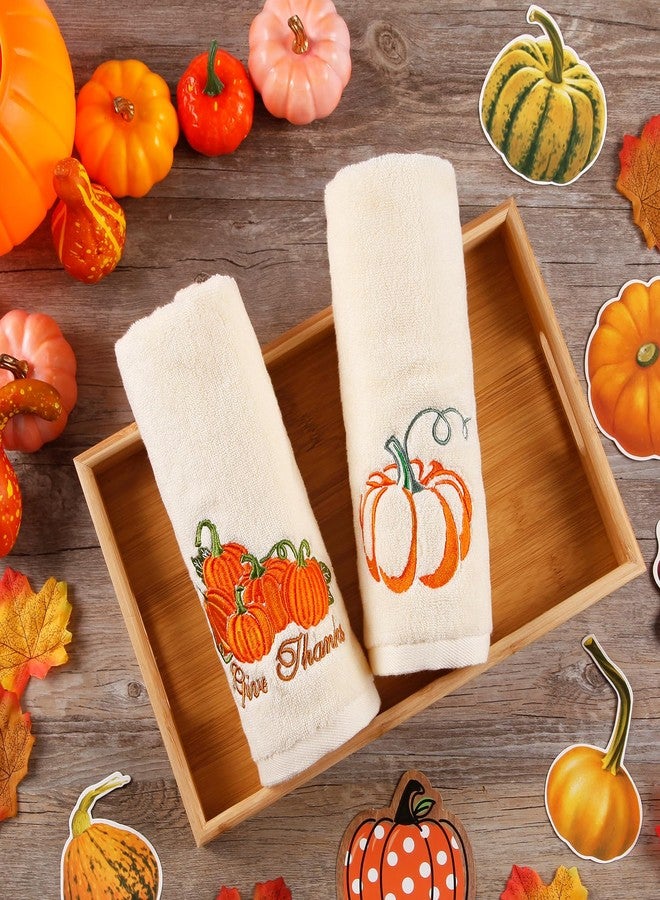 Quera 2 Pack Pumpkin Hand Towels Fall Autumn Thanksgiving Embroidered Premium Luxury Decor Bathroom Decorative Dish Set for Drying Cleaning, Cooking 13.7 "x 29.5" - Image 3