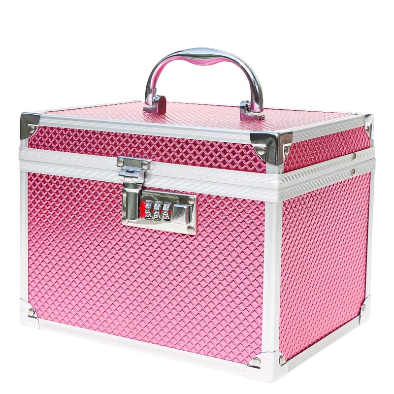 Adson Professional Beauty Women's Makeup Bag, Cosmetic Box, Vanity Case/Box, Trousseau Box, Bridal Jewellery Organiser with Mirror (Pink) - Image 1
