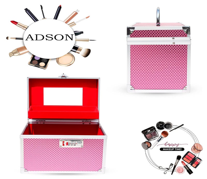 Adson Professional Beauty Women's Makeup Bag, Cosmetic Box, Vanity Case/Box, Trousseau Box, Bridal Jewellery Organiser with Mirror (Pink) - Image 3