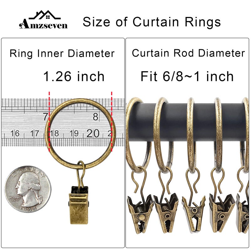 AMZSEVEN 40 Pack Curtain Rings with Clips, Drapery Clips with Rings, Drapes Rings 1.26 in Interior Diameter, Fits up to 1 in Curtain Rod, Bronze - Image 3