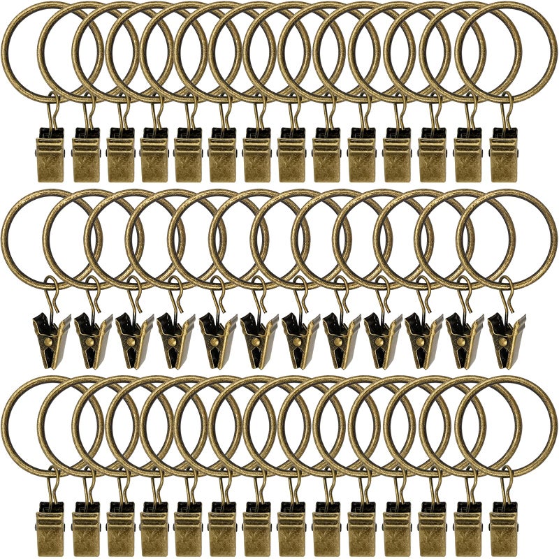 AMZSEVEN 40 Pack Curtain Rings with Clips, Drapery Clips with Rings, Drapes Rings 1.26 in Interior Diameter, Fits up to 1 in Curtain Rod, Bronze - Image 1