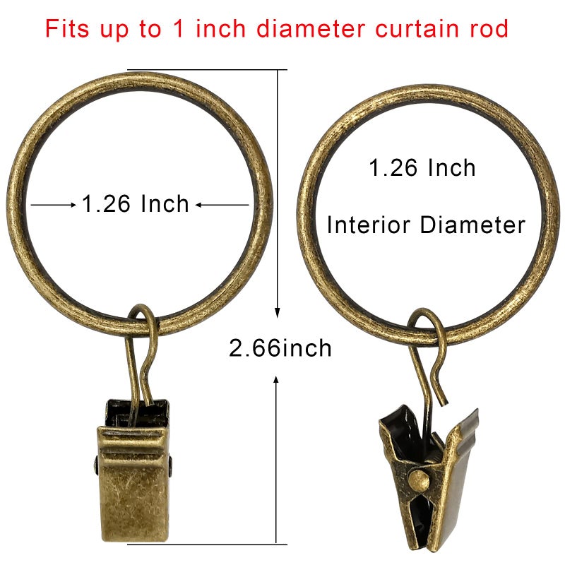 AMZSEVEN 40 Pack Curtain Rings with Clips, Drapery Clips with Rings, Drapes Rings 1.26 in Interior Diameter, Fits up to 1 in Curtain Rod, Bronze - Image 2