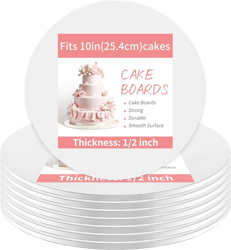 Yeplan 6 Packs White Cake Boards,Thickness 1/2 Inch,Cake Boards 10 inch Round,Food-graded Corrugated Cardboard Cake Rounds,Waterproof and Oil-proof Cake Plate for Cake DIY,Dessert and Crafts Display - Image 1