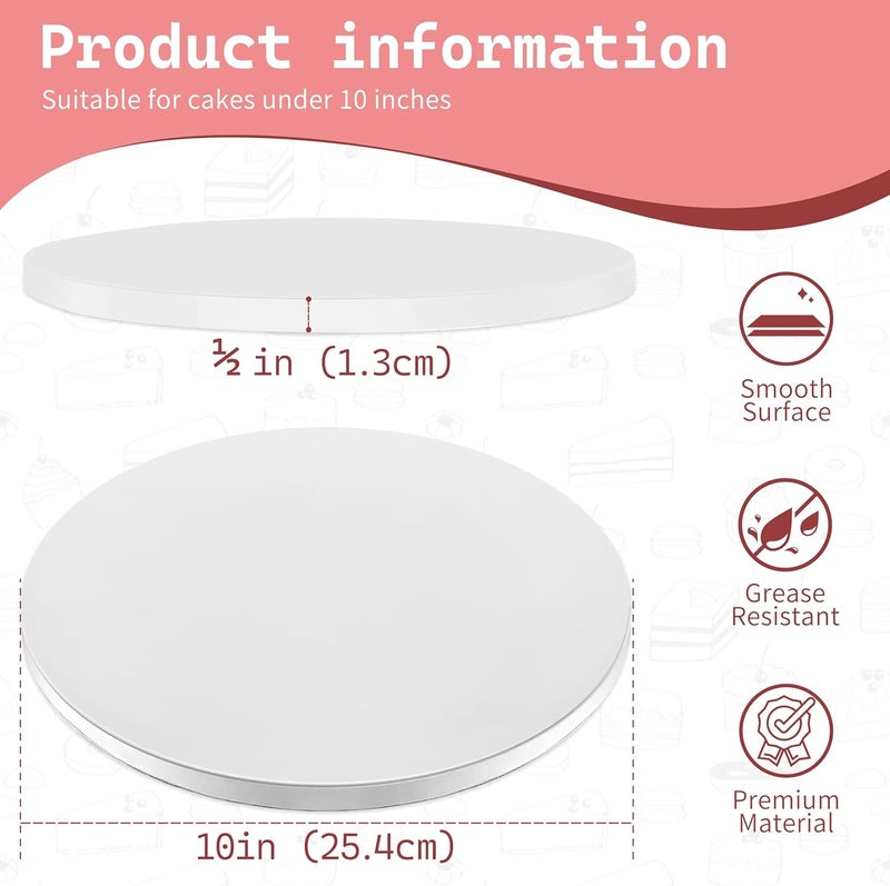 Yeplan 6 Packs White Cake Boards,Thickness 1/2 Inch,Cake Boards 10 inch Round,Food-graded Corrugated Cardboard Cake Rounds,Waterproof and Oil-proof Cake Plate for Cake DIY,Dessert and Crafts Display - Image 2