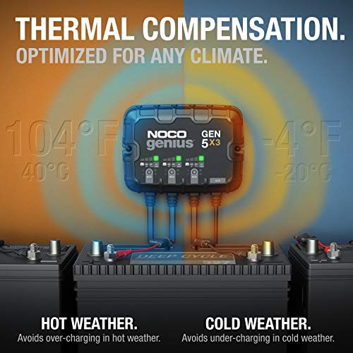 NOCO Genius GEN5X3: شاحن بطارية مدمج 3 بنوك، 15 أمبير - 5 أمبير لكل بنك، شاحن بحري مقاوم للماء 12 فولت مع حماية من الشحن الزائد وتعويض درجة الحرارة - للبطاريات الرصاصية والليثيوم - Image 4