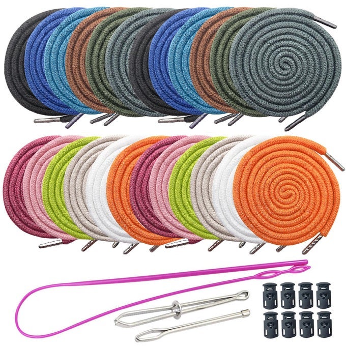 24PACK REPLACEMENT DRAWSTRINGS DRAWCORDS 8 PIECES CORD LOCKS FOR PANTS SWEATPANTS HOODIES SCRUBS JACKETS SHORTS WITH 3 PIECES DRAWSTRING THREADER RETHREADER TOOL 53 LONG 12 COLOR