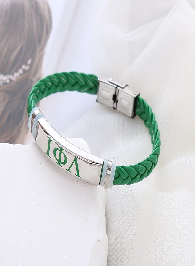HUSURU Stainless Steel Green Leather Soror Letters Iota Bracelets Women Community Party Gifts Jewelry - Image 2