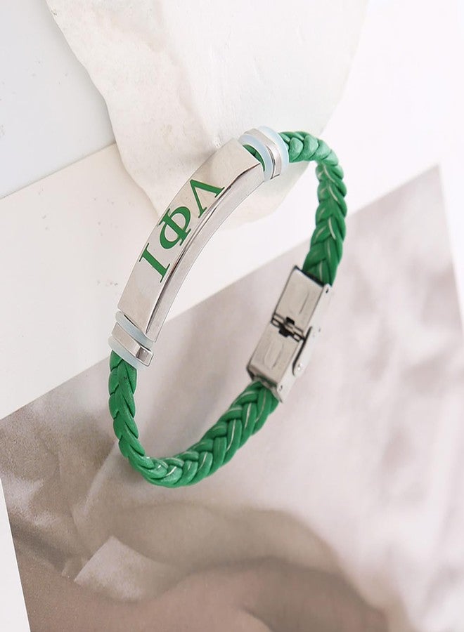 HUSURU Stainless Steel Green Leather Soror Letters Iota Bracelets Women Community Party Gifts Jewelry - Image 4