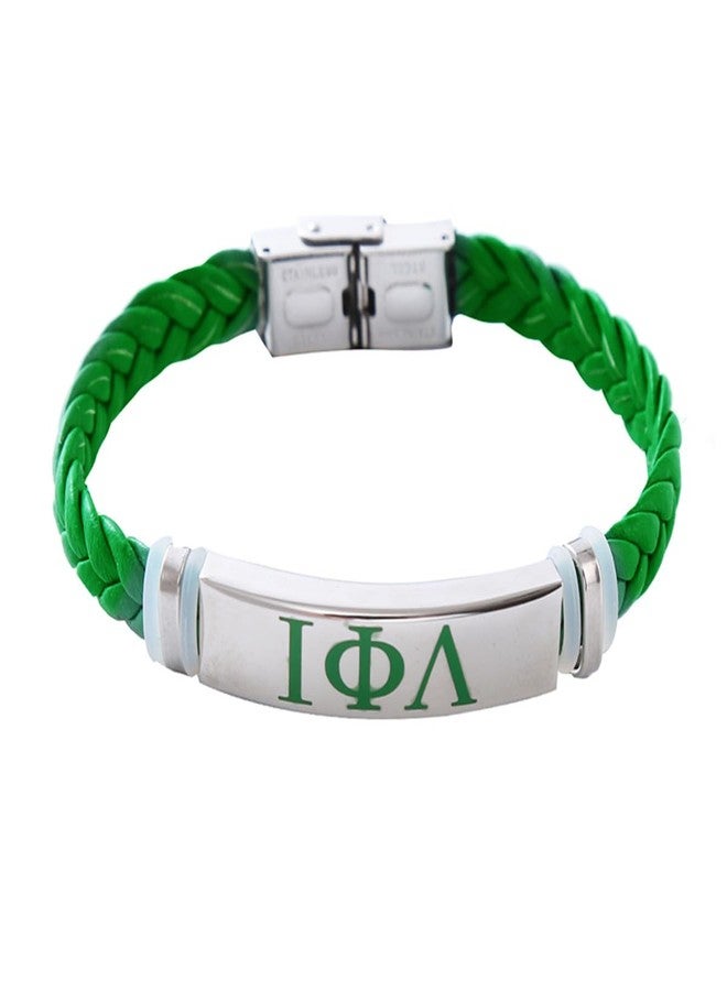 HUSURU Stainless Steel Green Leather Soror Letters Iota Bracelets Women Community Party Gifts Jewelry - Image 1