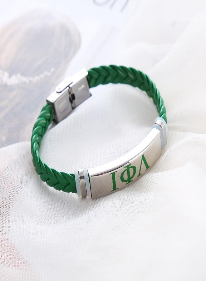 HUSURU Stainless Steel Green Leather Soror Letters Iota Bracelets Women Community Party Gifts Jewelry - Image 3