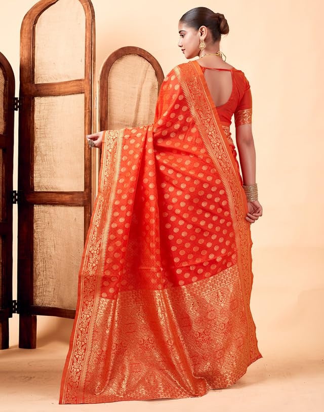 SIRIL Women's Art Silk Banarasi Jacquard (Dual Tone) Saree With Unstitched Blouse Piece (3580S167A_Orange) - Image 4