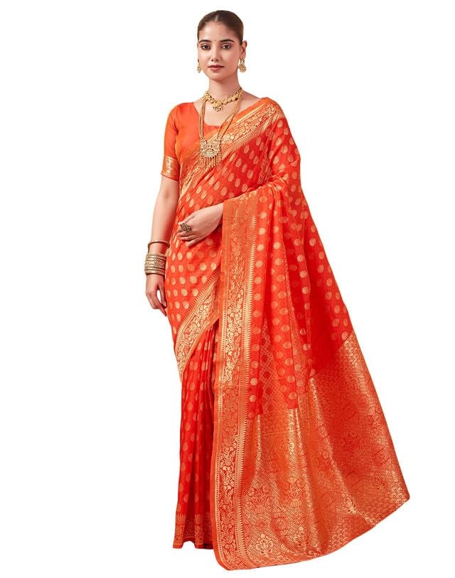 SIRIL Women's Art Silk Banarasi Jacquard (Dual Tone) Saree With Unstitched Blouse Piece (3580S167A_Orange) - Image 1