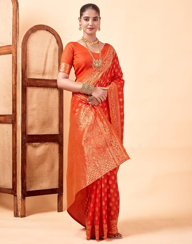 SIRIL Women's Art Silk Banarasi Jacquard (Dual Tone) Saree With Unstitched Blouse Piece (3580S167A_Orange) - Image 3