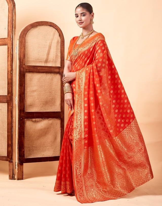 SIRIL Women's Art Silk Banarasi Jacquard (Dual Tone) Saree With Unstitched Blouse Piece (3580S167A_Orange) - Image 2
